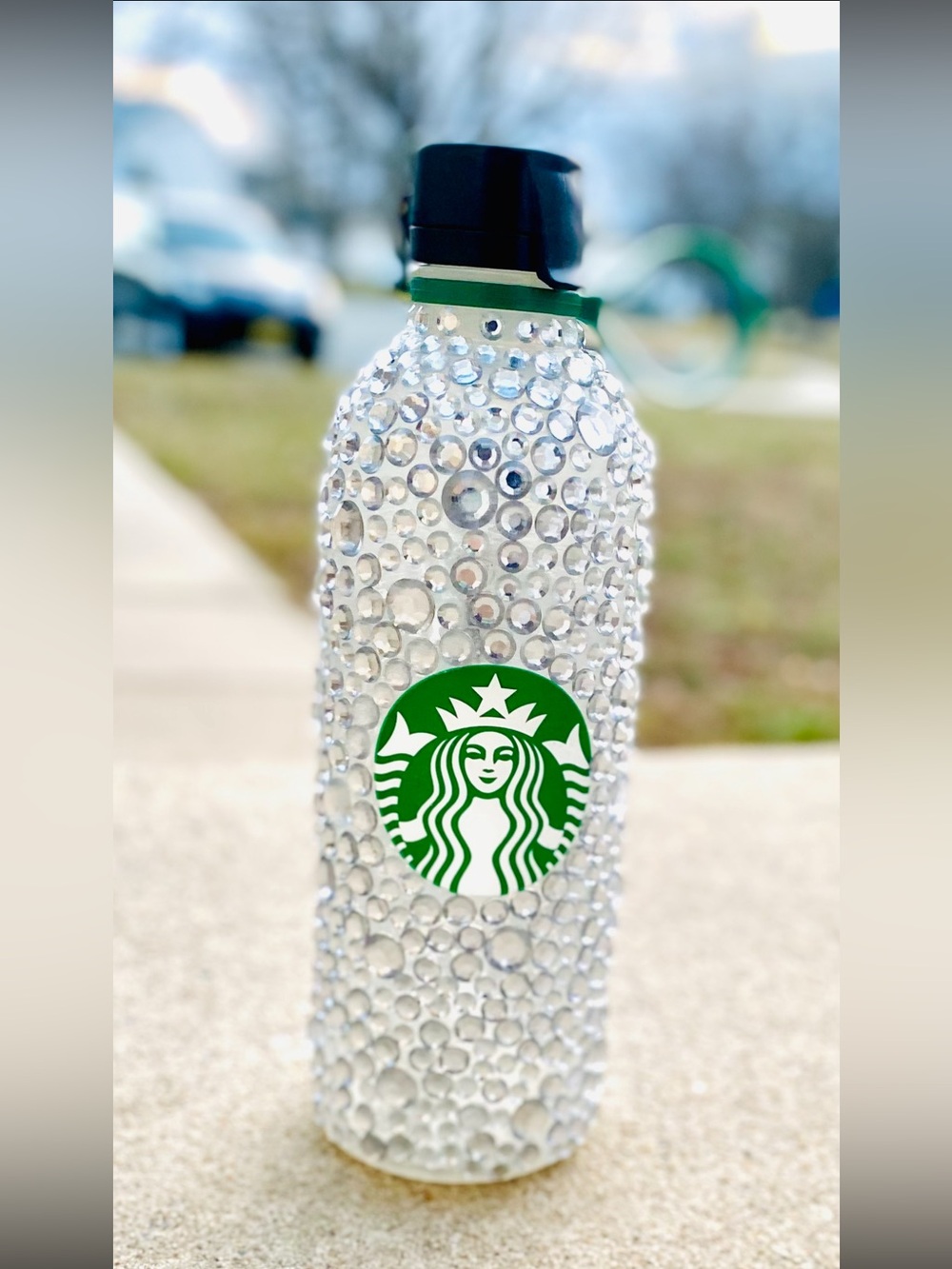 💚 Custom Made Starbucks Crystal-Bedazzled Water Bottle with Authentic Emblems 💚
